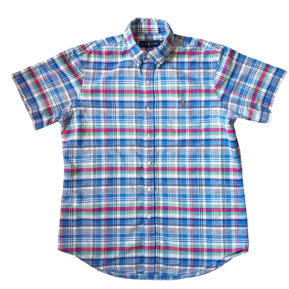 Ralph Lauren Preppy BLUE/RASP B Plaid Oxford Shirt  (L) Slim Fit